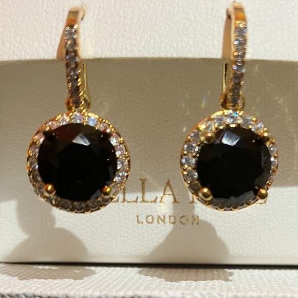 Stella Rose Fine Gold Plated Earrings with Black Round Stone and Crystal Accents - Picture 6 of 8